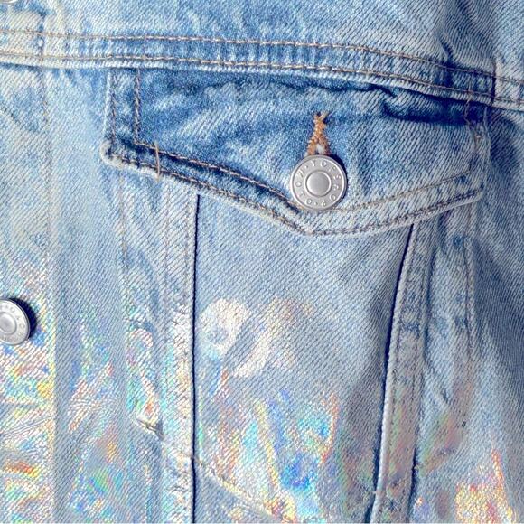 Topshop Moto Foil Iridescent Oversized Denim Jacket US 12 - Picture 14 of 14